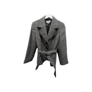 Talbots Petite Blazer 10 Gray 100% Wool Herringbone Jacket Japan Classic Belt